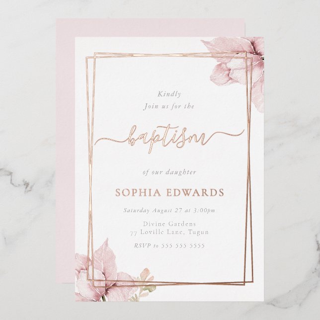 Blush Flower Petal Elegant Girls Baptism Rose Gold (Front/Back)