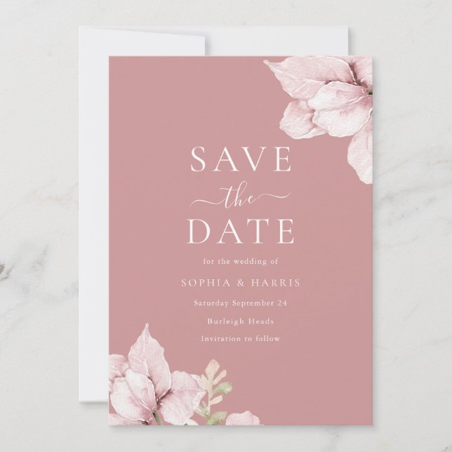 Blush Flower Petals Wedding  Save The Date (Front)