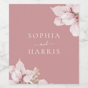 Blush Flower Petals Wedding Wine Label
