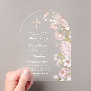 Blush Flowers Arch Wedding Acrylic Invitations