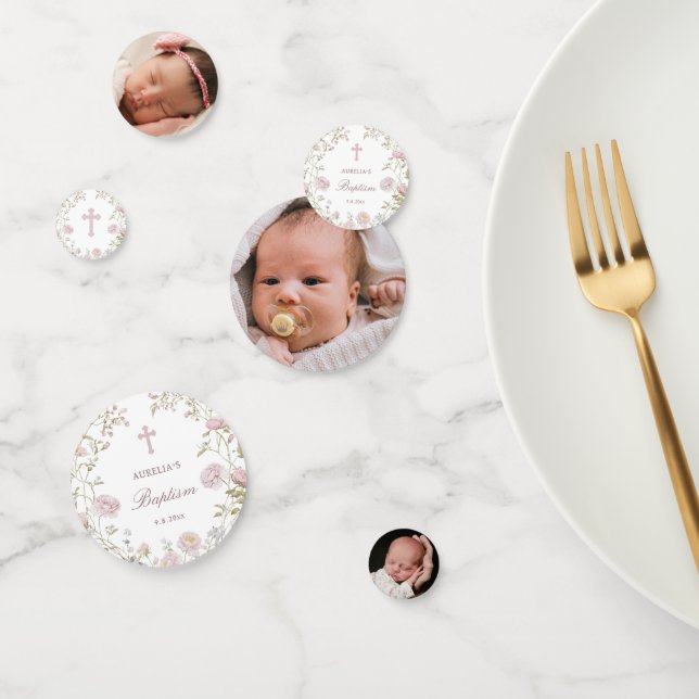 Blush Flowers Baptism Table Confetti (Group)