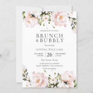 Blush Flowers Brunch & Bubbly Bridal Shower Invitation