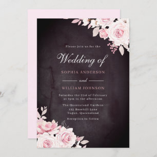 Blush Flowers & Burgundy Watercolor Wedding Invitation