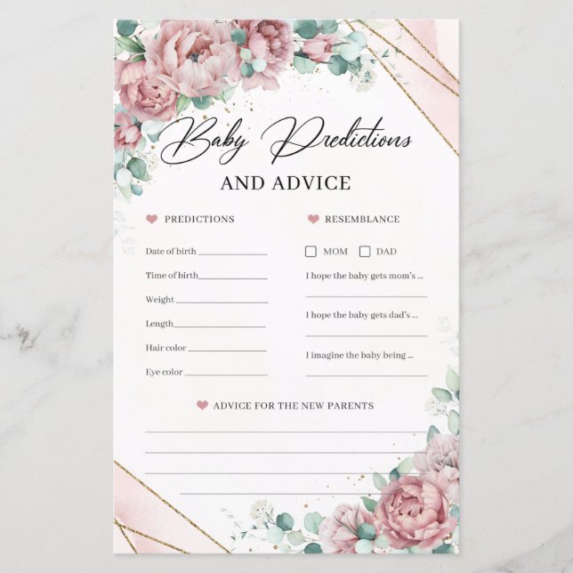 Blush flowers greenery Baby Prediction and Advice (Front)