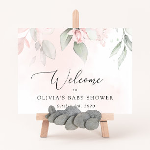 Blush Flowers, Pink Flowers, Baby Shower Welcome Poster