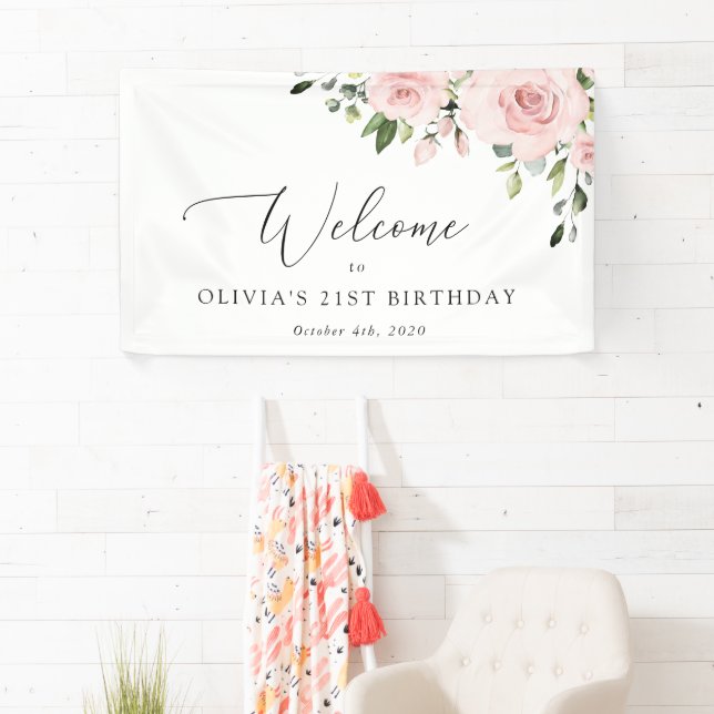 Blush Flowers, Pink Flowers, Birthday Welcome Banner (Insitu)