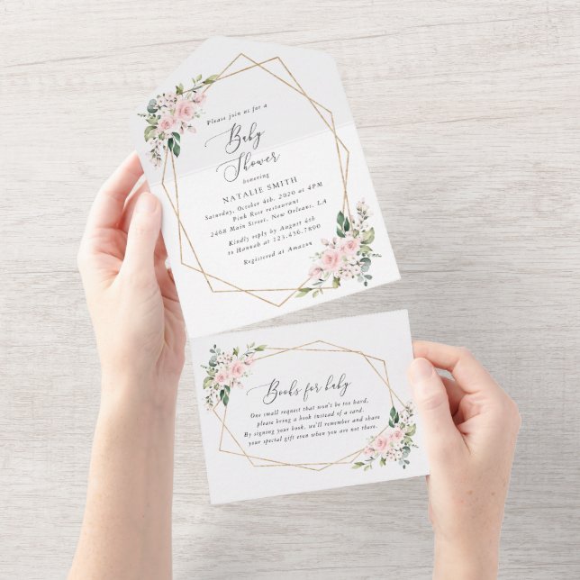 Blush Flowers, Pink Flowers, Boho, Baby Shower All In One Invitation (Tearaway)