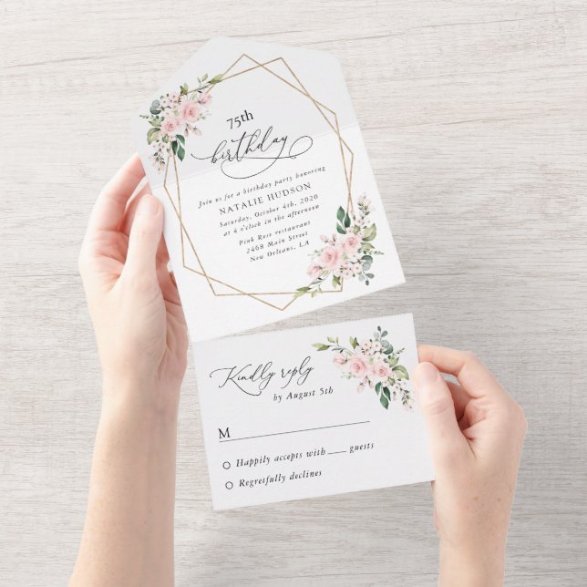 Blush Flowers, Pink Flowers, Boho, Birthday All In One Invitation (Tearaway)