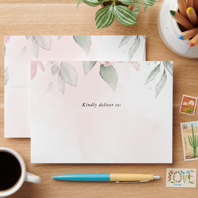 Blush Flowers, Pink Flowers, Boho, Birthday Envelope (Desk)