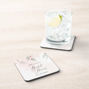Blush Flowers, Pink Flowers, Boho, Bridal Shower Coaster