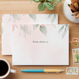 Blush Flowers, Pink Flowers, Boho, Bridal Shower Envelope