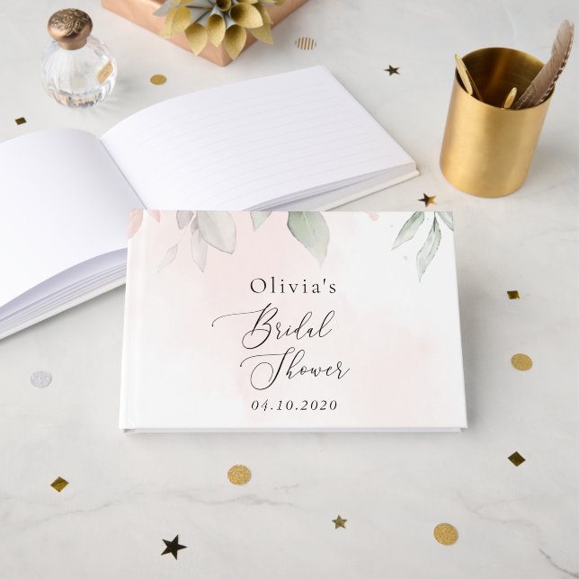 Blush Flowers, Pink Flowers, Boho, Bridal Shower Guest Book (Front Open)