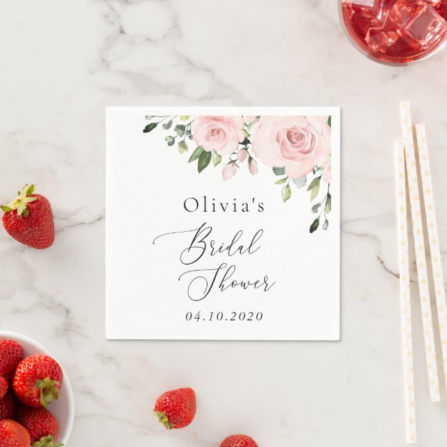 Blush Flowers, Pink Flowers, Boho, Bridal Shower Napkin (Insitu)