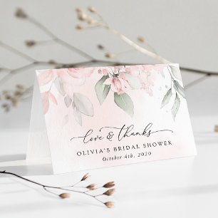Blush Flowers, Pink Flowers, Boho, Bridal Shower Thank You Card