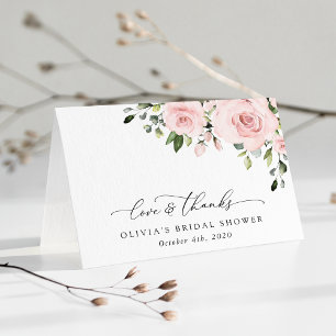 Blush Flowers, Pink Flowers, Boho, Bridal Shower Thank You Card