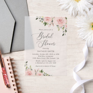 Blush Flowers, Pink Flowers, Boho, Bridal Shower Vellum Invitations