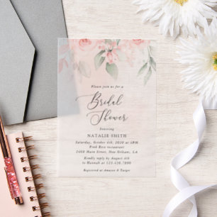 Blush Flowers, Pink Flowers, Boho, Bridal Shower Vellum Invitations