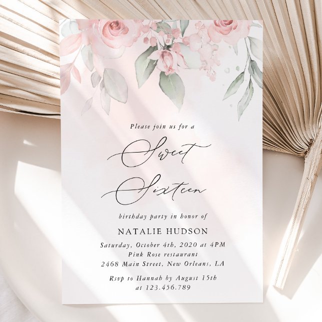 Blush Flowers, Pink Flowers, Boho, Sweet 16 Invitation (Creator Uploaded)