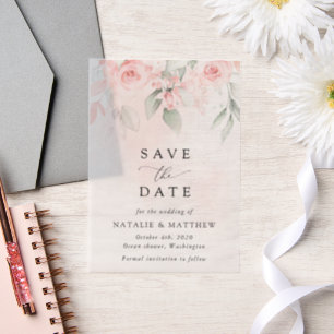 Blush Flowers, Pink Flowers, Boho, Wedding Vellum Invitations