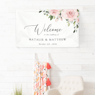 Blush Flowers, Pink Flowers, Boho, Wedding Welcome Banner