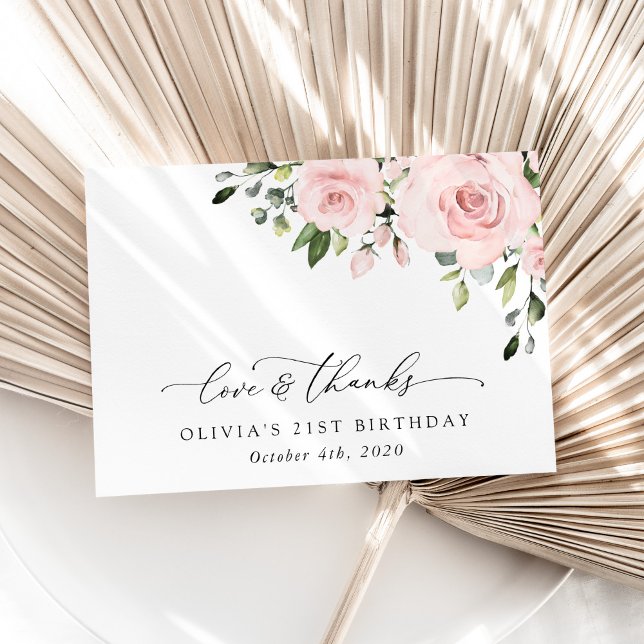 Blush Flowers, Pink Flowers, Greenery, Birthday Thank You Card (Creator Uploaded)