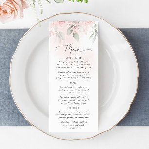 Blush Flowers, Pink Flowers, Greenery, Wedding Men Menu