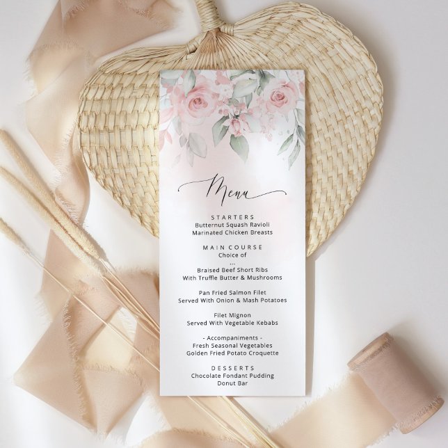 Blush Flowers, Pink Flowers, Greenery, Wedding Men Menu (Creator Uploaded)