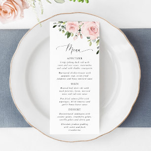 Blush Flowers, Pink Flowers, Greenery, Wedding Menu