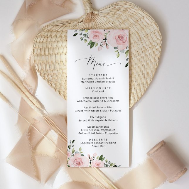 Blush Flowers, Pink Flowers, Greenery, Wedding Menu (Creator Uploaded)