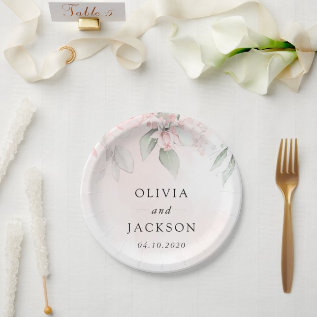 Blush Flowers, Pink Flowers, Greenery, Wedding  Paper Plate (Wedding)