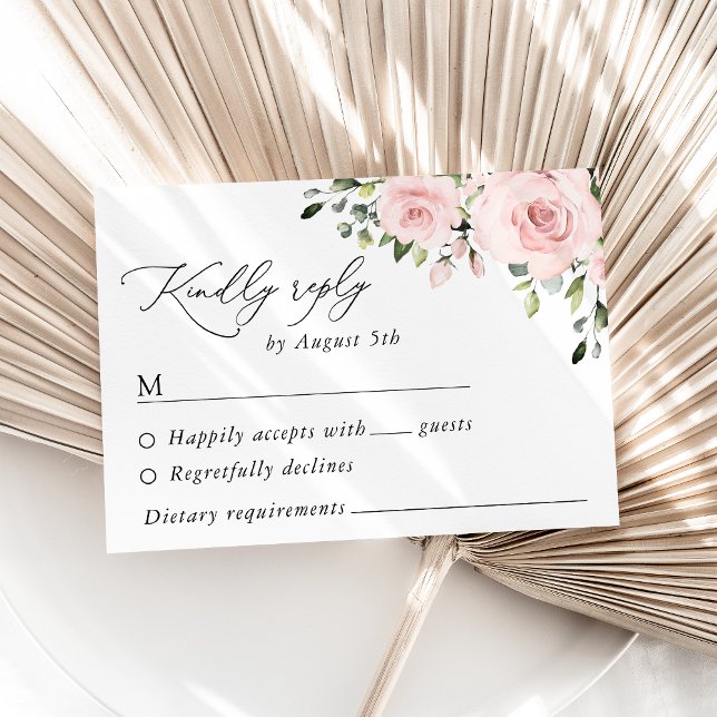 Blush Flowers, Pink Flowers, Greenery, Wedding RSVP Card (Creator Uploaded)