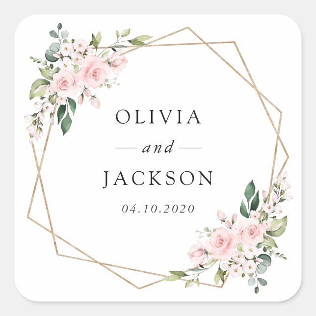 Blush Flowers, Pink Flowers, Greenery, Wedding Square Sticker (Front)
