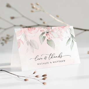 Blush Flowers, Pink Flowers, Greenery, Wedding  Thank You Card