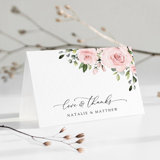 Blush Flowers, Pink Flowers, Greenery, Wedding Thank You Card (Creator Uploaded)