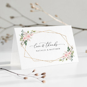 Blush Flowers, Pink Flowers, Greenery, Wedding Thank You Card