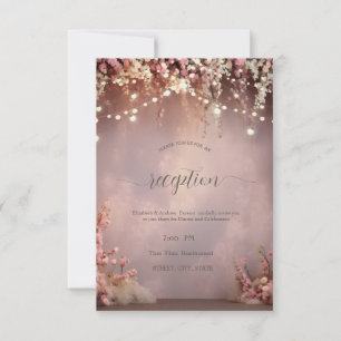 Blush Flowers String Lights Wedding Invitation