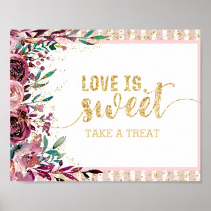 Blush Flowers Stripes Gold Confetti Love is Sweet Poster