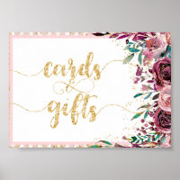 Blush Flowers Stripes & Gold Wedding Cards & Gifts
