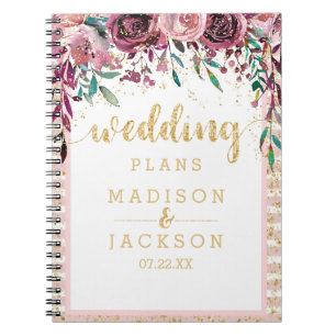 Blush Flowers Stripes & Gold Wedding Planner Notebook