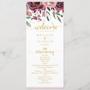 Blush Flowers Stripes & Gold Wedding Program Programme