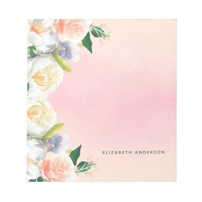 Blush flowers white coral peach summer name notepad (Front)