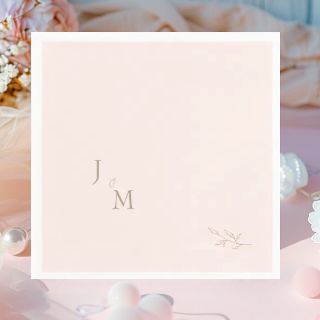Blush Foliage Monogram Wedding Peresonalized Napkin (Creator Uploaded)