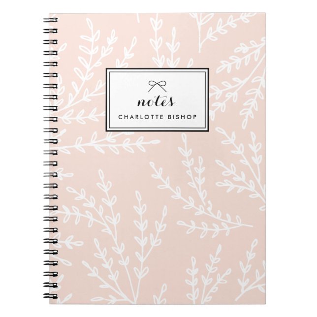 Blush Foliage Pattern Personalised Notebook (Front)
