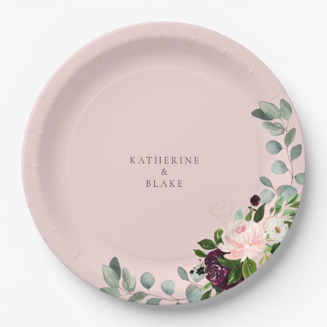 Blush & Foliage Wedding Round Paper Plate (Front)