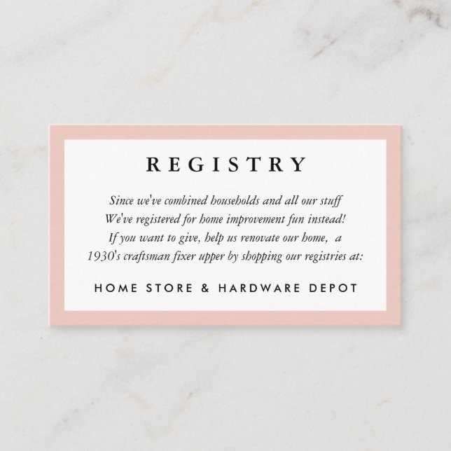 Blush Frame Wedding Registry Card (Front)