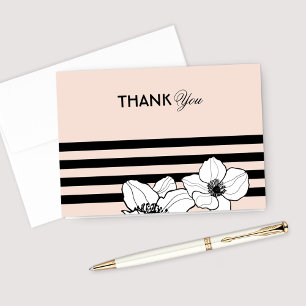 Blush French Anemone Flowers Black Stripes Thank You Card