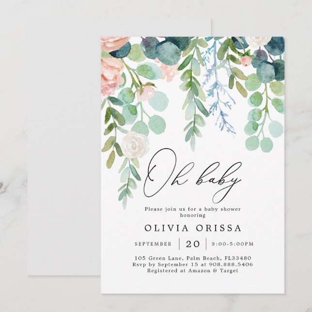 Blush Garden Baby Shower Invitation (Front/Back)