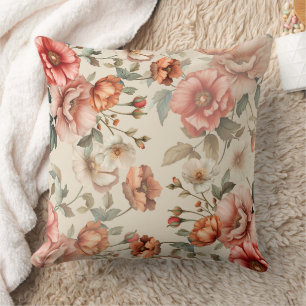 Blush Garden Bloom   Vintage Floral Throw Pillow