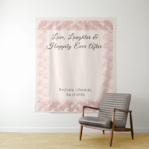 Blush Garden Floral Minimal Wedding Photo Backdrop Tapestry