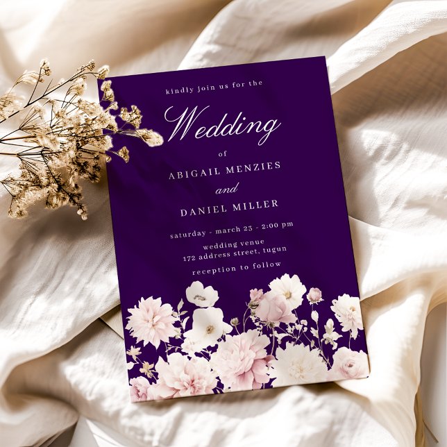 Blush Garden Floral Purple Wedding Invitation (Creator Uploaded)